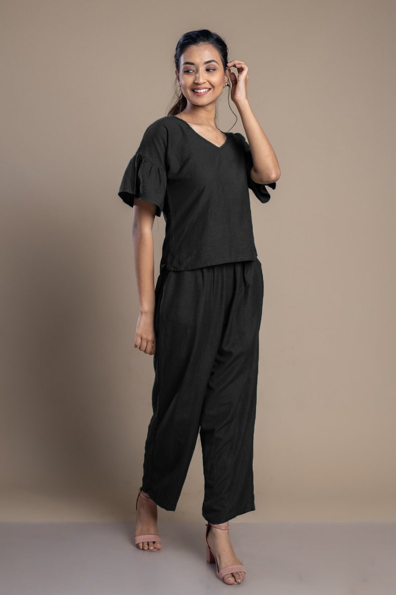 Black linen pant, Custom made loose pants for women, Bohemian pants, Made to order, Plus size image 4
