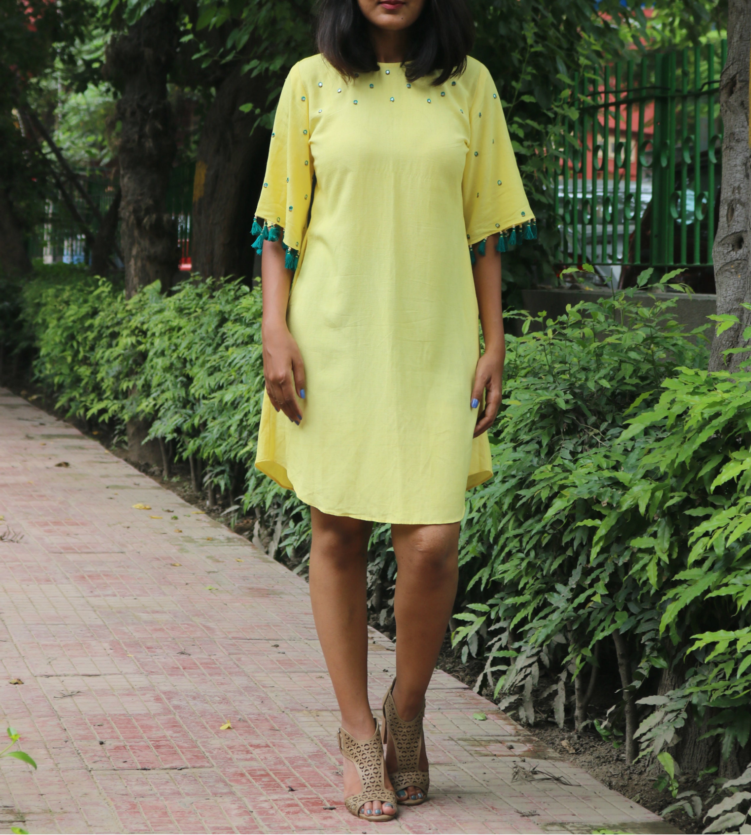 Linen dress for women Yellow linen dress Tassel dress Linen | Etsy