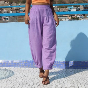 Unisex Lilac custom made baggy pants for women and men, Bohemian linen pants, Made to order, Plus size image 4