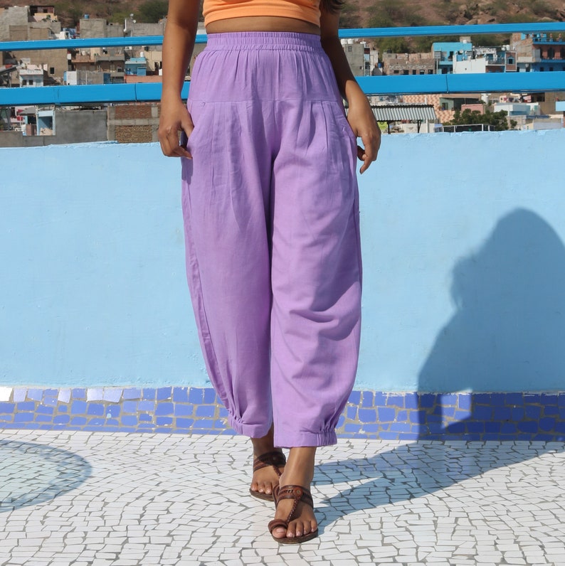 Unisex Lilac custom made baggy pants for women and men, Bohemian linen pants, Made to order, Plus size image 4