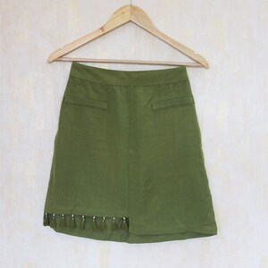 Pickle Green Mini skirt for women, linen skirt, Tassel skirt, Made to order, Custom made, Plus size image 3