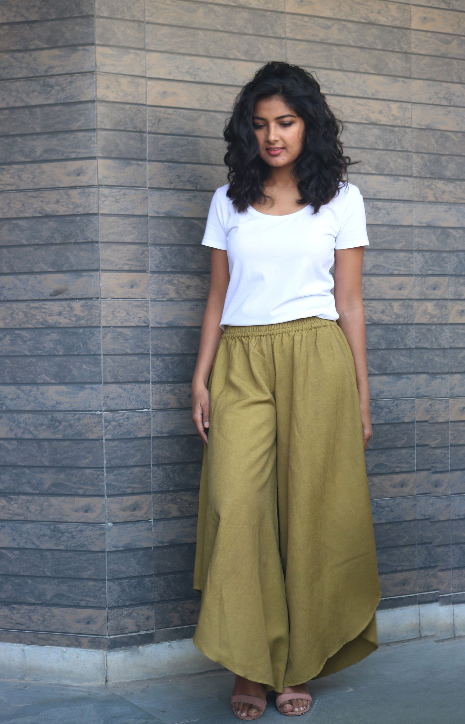 Olive Flare Linen Pants for Women Gaucho Made to Order - Etsy