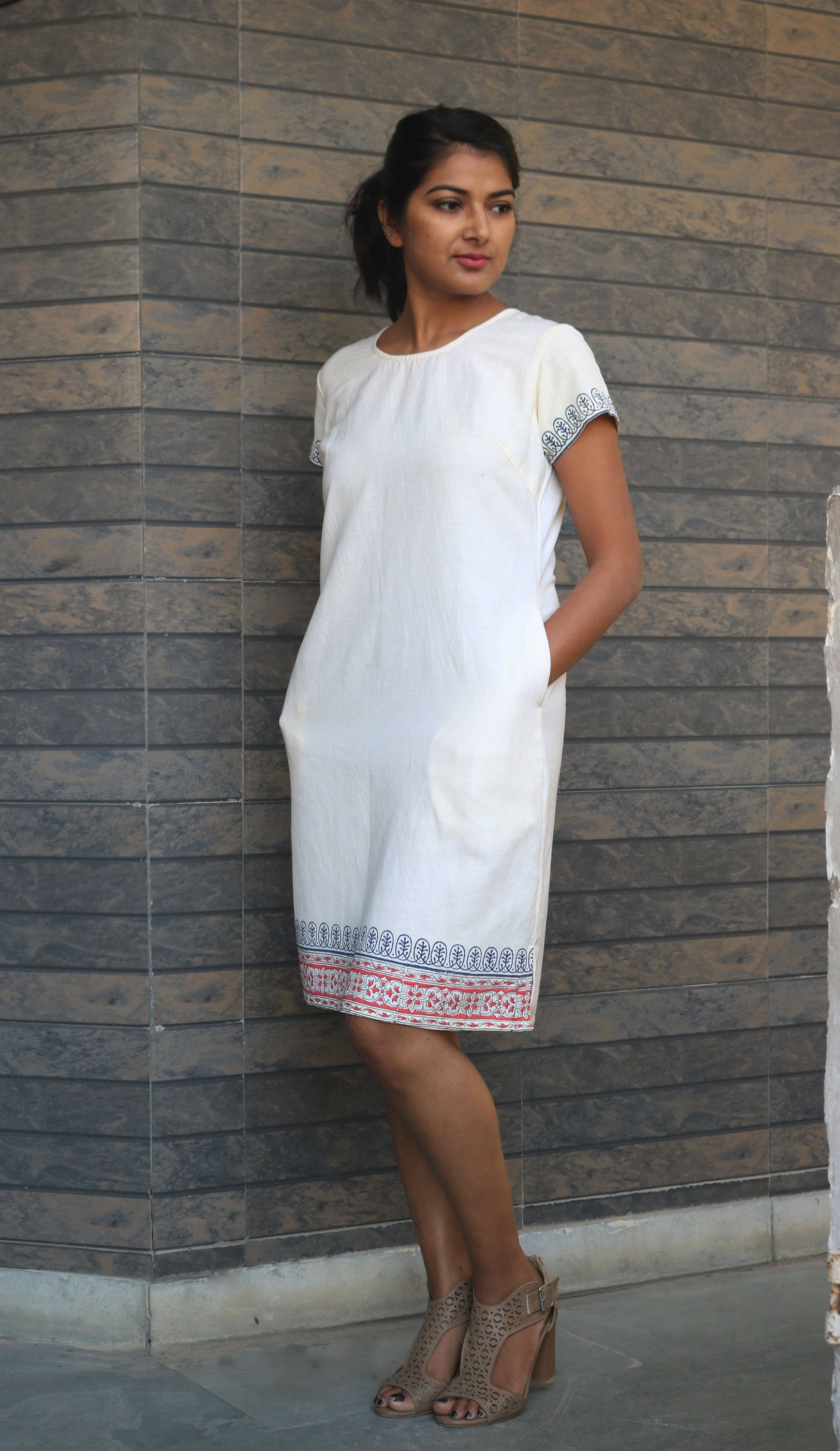 Off-white Linen Tunic Dress for Women ...