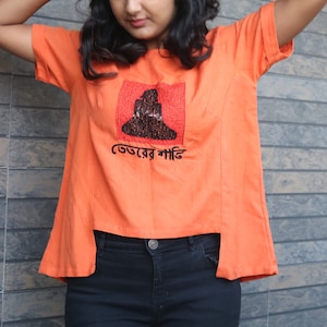 Budha top, Orange linen top, Linen loose top, Boho linen top, Linen blouse, Made to order, Custom made, Plus size
