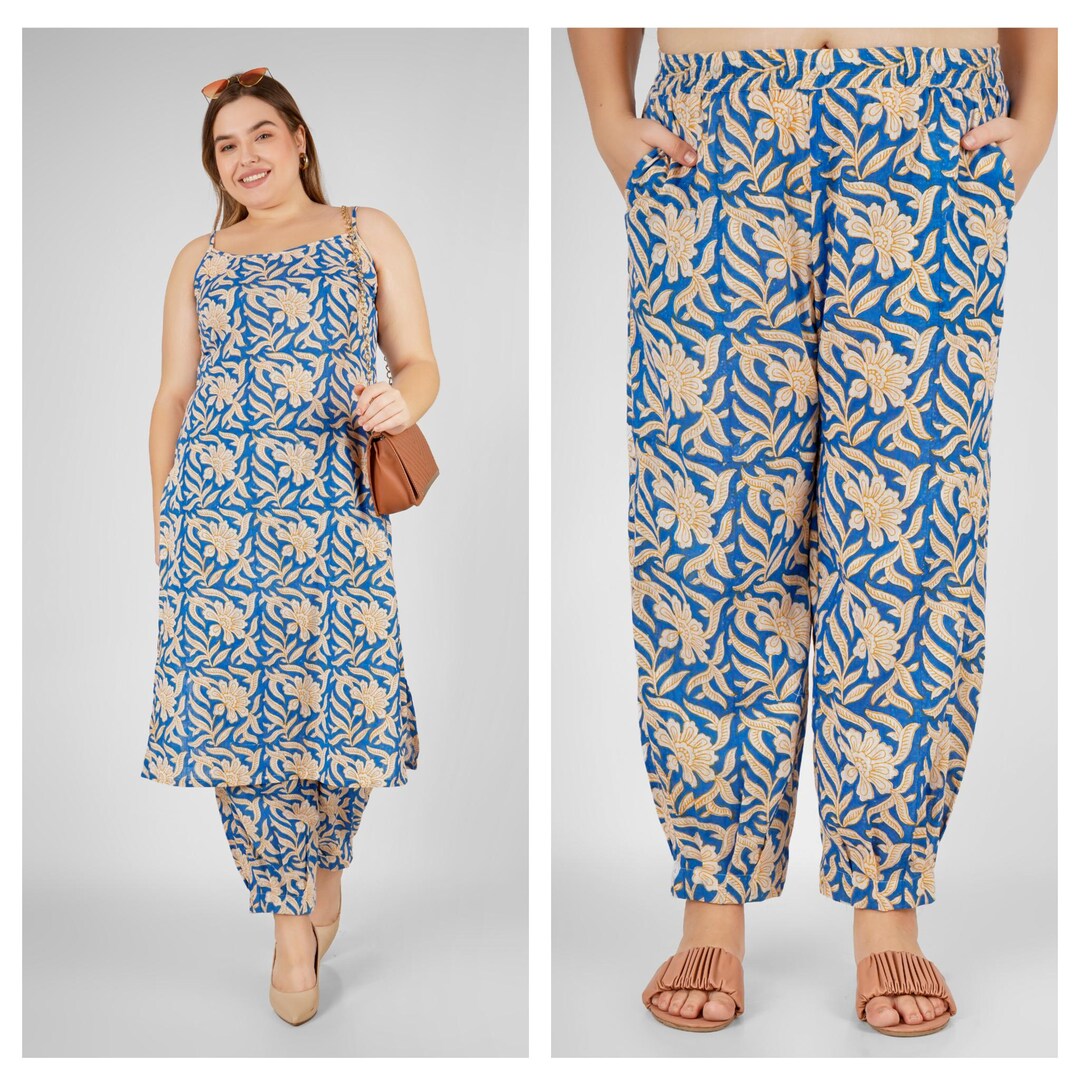 Blue Co-ord Indian Kurti and Pant, Block Print Set, Shift Tunic Set ...
