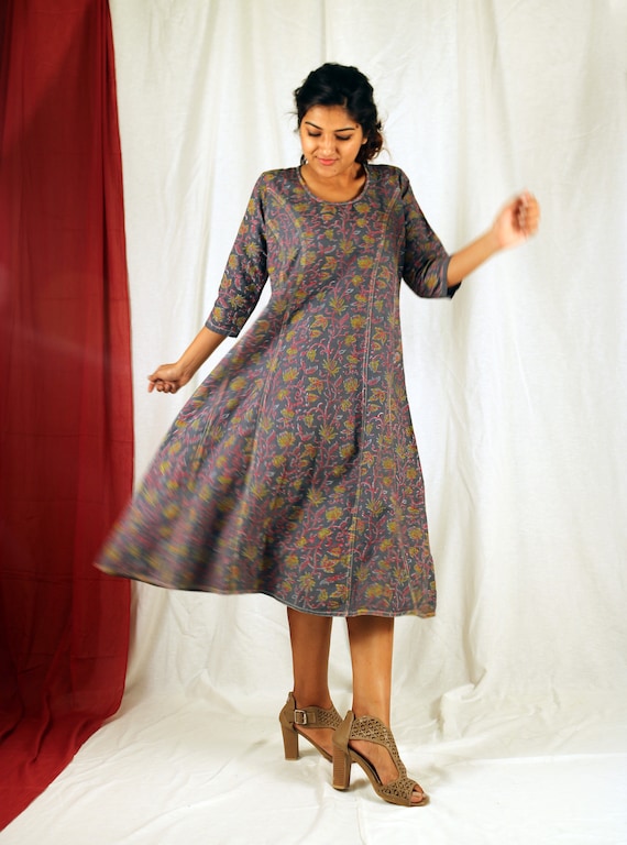 Floral Linen Maxi dress, Maxi dress for women, Block print dress, Grey Linen dress, Plus size, Made to order, Custom Made Floral Linen Maxi dress, Maxi dress for women, Block print dress, Grey Linen dress, Plus size, Made to order, Custom Made