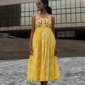 Women Yellow dress cotton Hand Embroidered Tie-dye, Maxi dress, Sun dress, Plus Size, Made to order, Custom made