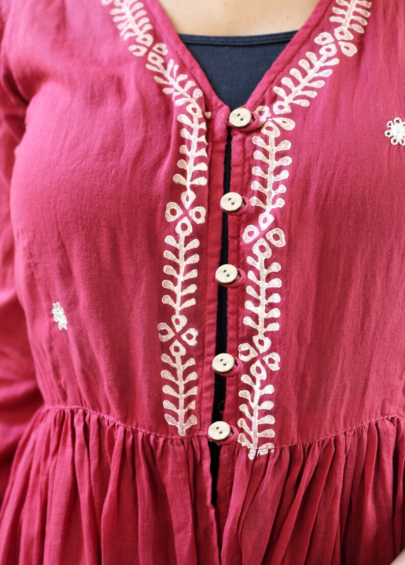 Maroon Mirror-Work Block Printed Soft Cotton Shrug, Plus Size, Made to Order, Custom Made image 4