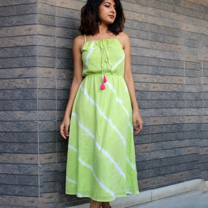 Women Green cotton dress Tie-dye Maxi Dress for women, Plus Size, Made to order, Custom made