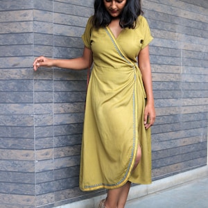 Wrap Dress for Women Olive Green Linen Dress Maxi Dress - Etsy