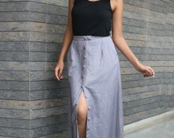 Maxi skirt for women, Grey linen maxi skirt, Linen skirt, Button down skirt, Long skirt, Custom made, Made to order, Plus size