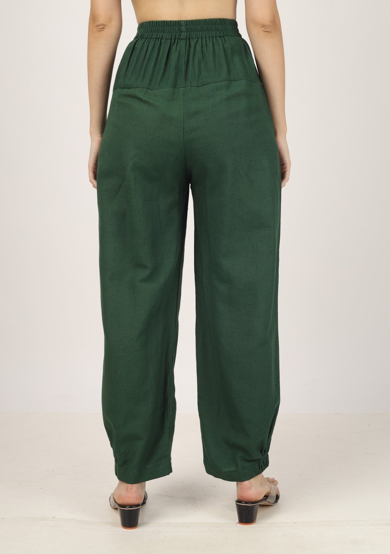 Unisex Dark Green baggy pants for women and men, Custom made linen pant, Bohemian pants, Made to order, Plus size image 4