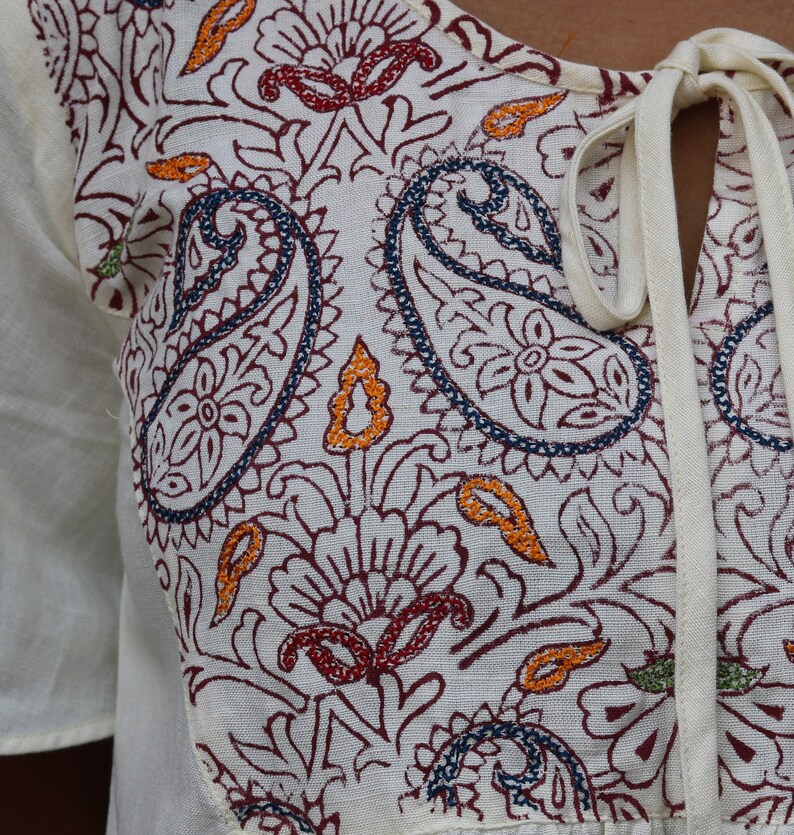 Off white linen topLinen loose topBlock print top Boho linen topLinen blousemade to order custom made
