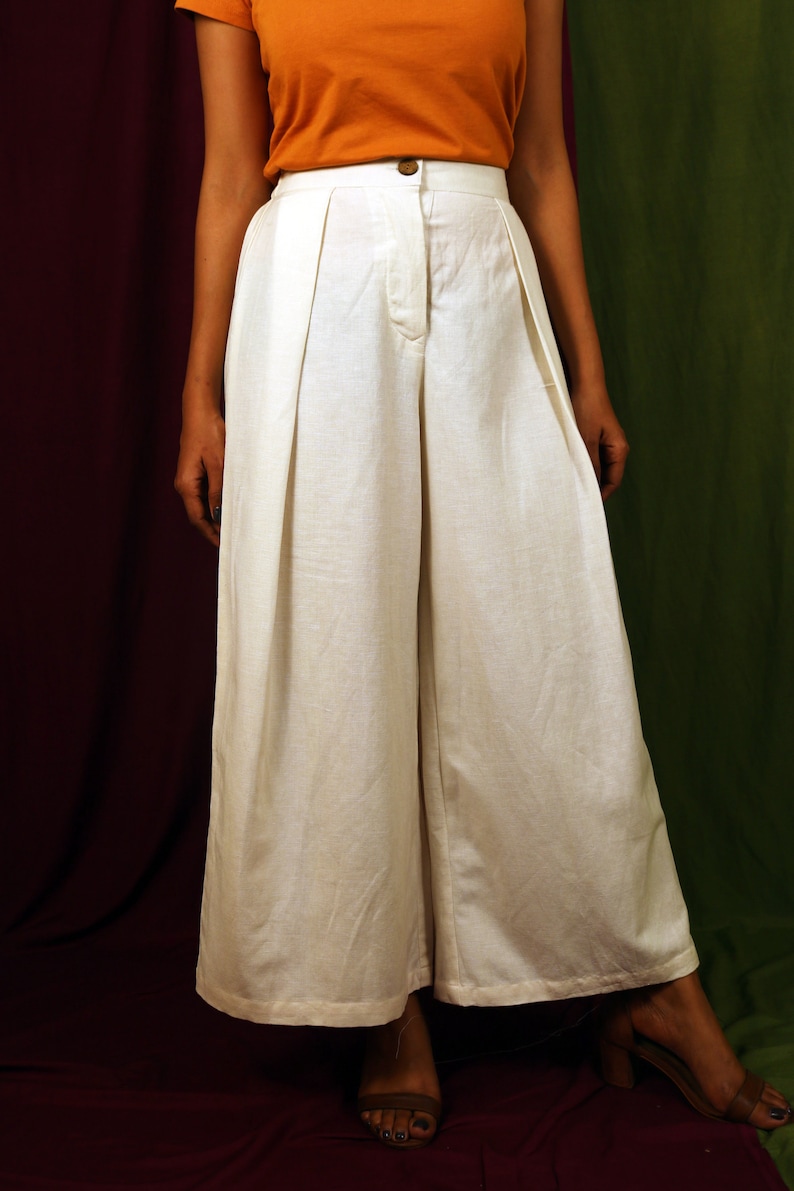 Custom made pleated pant for women, Cream linen pant, Formal pants, Made to order, Plus size image 3