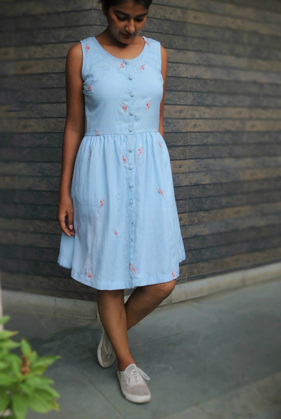 strapless open back dress Happiest Girl In The Room Shift Dress In Sky Blue main image 1