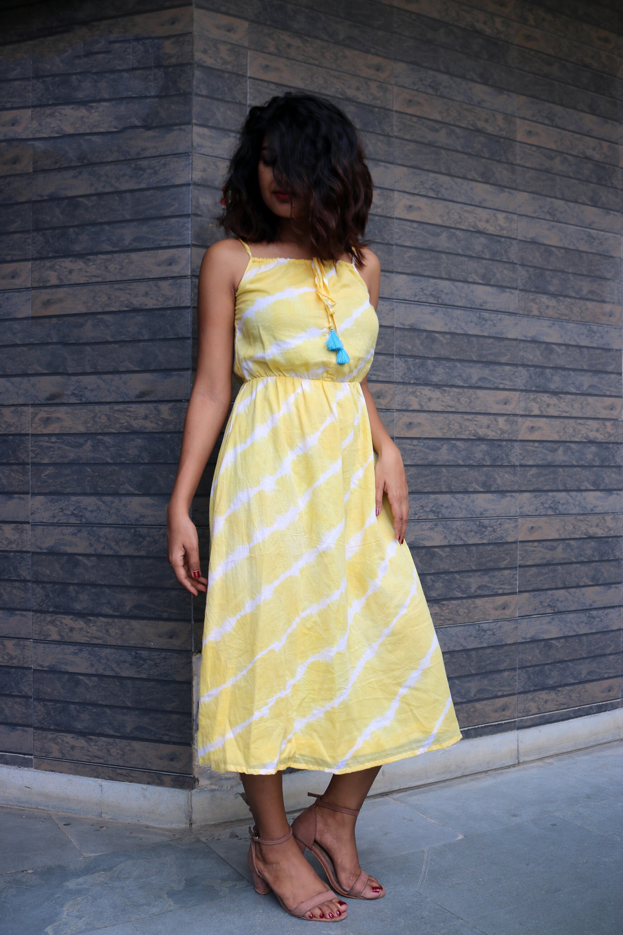 Yellow Cotton Dress Tie-dye Dress Maxi ...