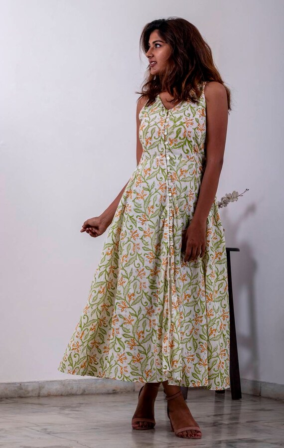 White Cotton Dress Block Print Dress 