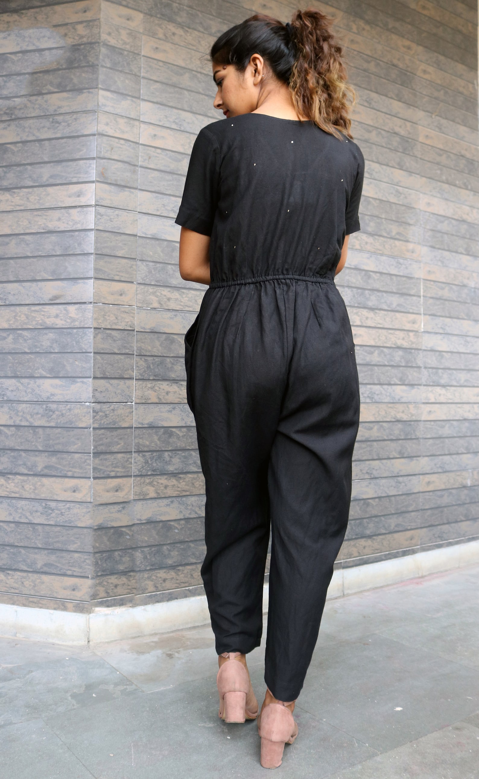 Black Baggy Jumpsuit for Women Linen Jumpsuit Made to Order Etsy