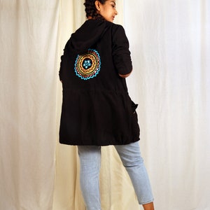 Women Black Embroidered Handmade Jacket, Utility Linen Jacket, Made to Order, Plus Size, Custom Made image 2