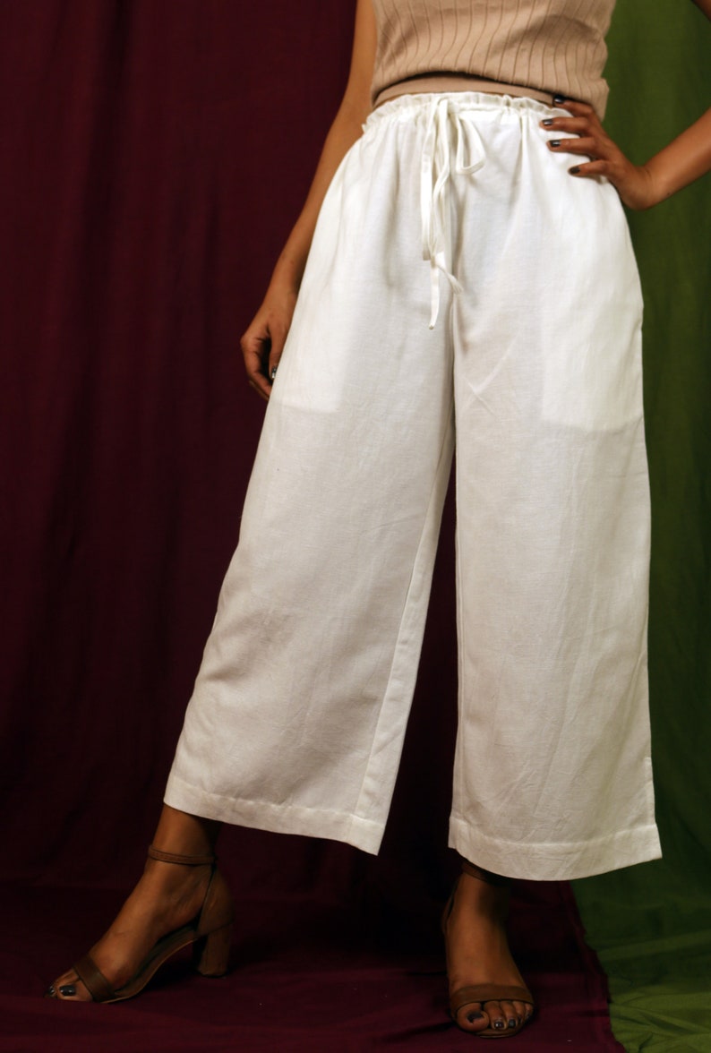 Drawstrings Custom Made Pant for Women Cream Linen Pant Etsy