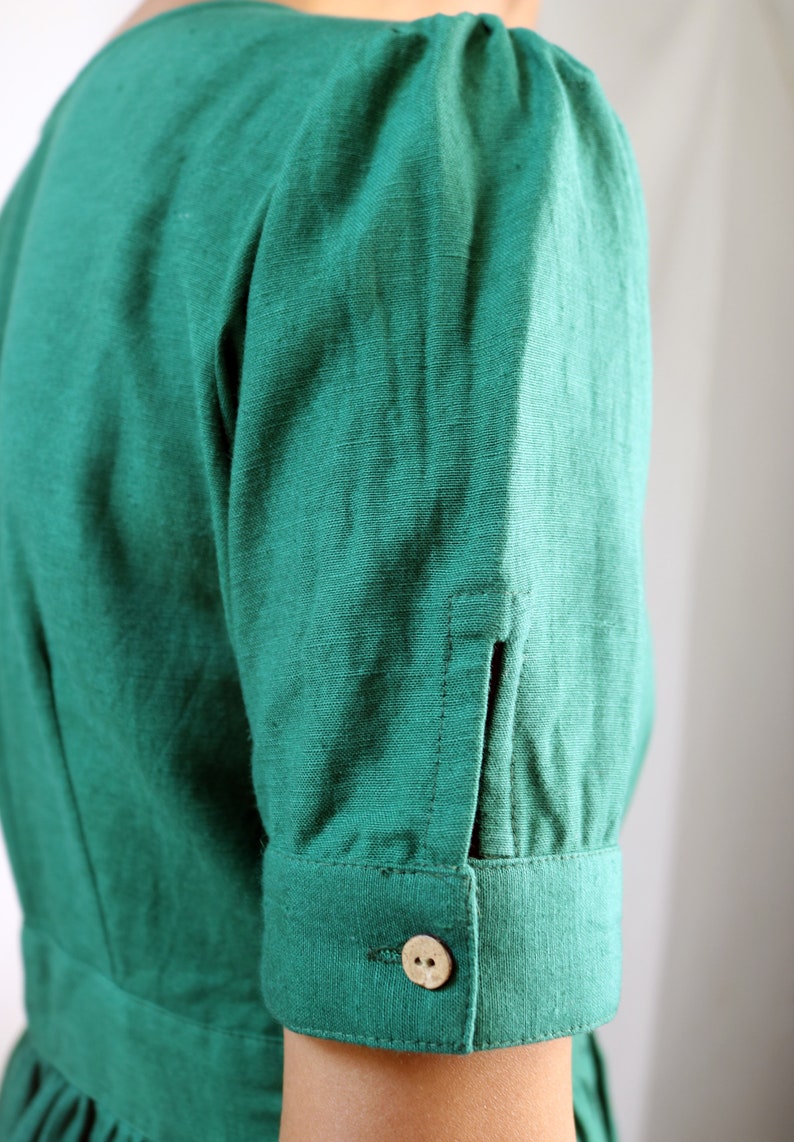Green Linen Maxi Dress Button Down Dress Custom Made Made Etsy