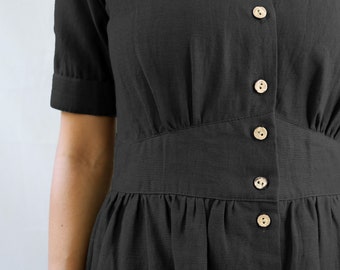 Black linen maxi dress for women Button down dress, Custom made, Made to order, Plus size