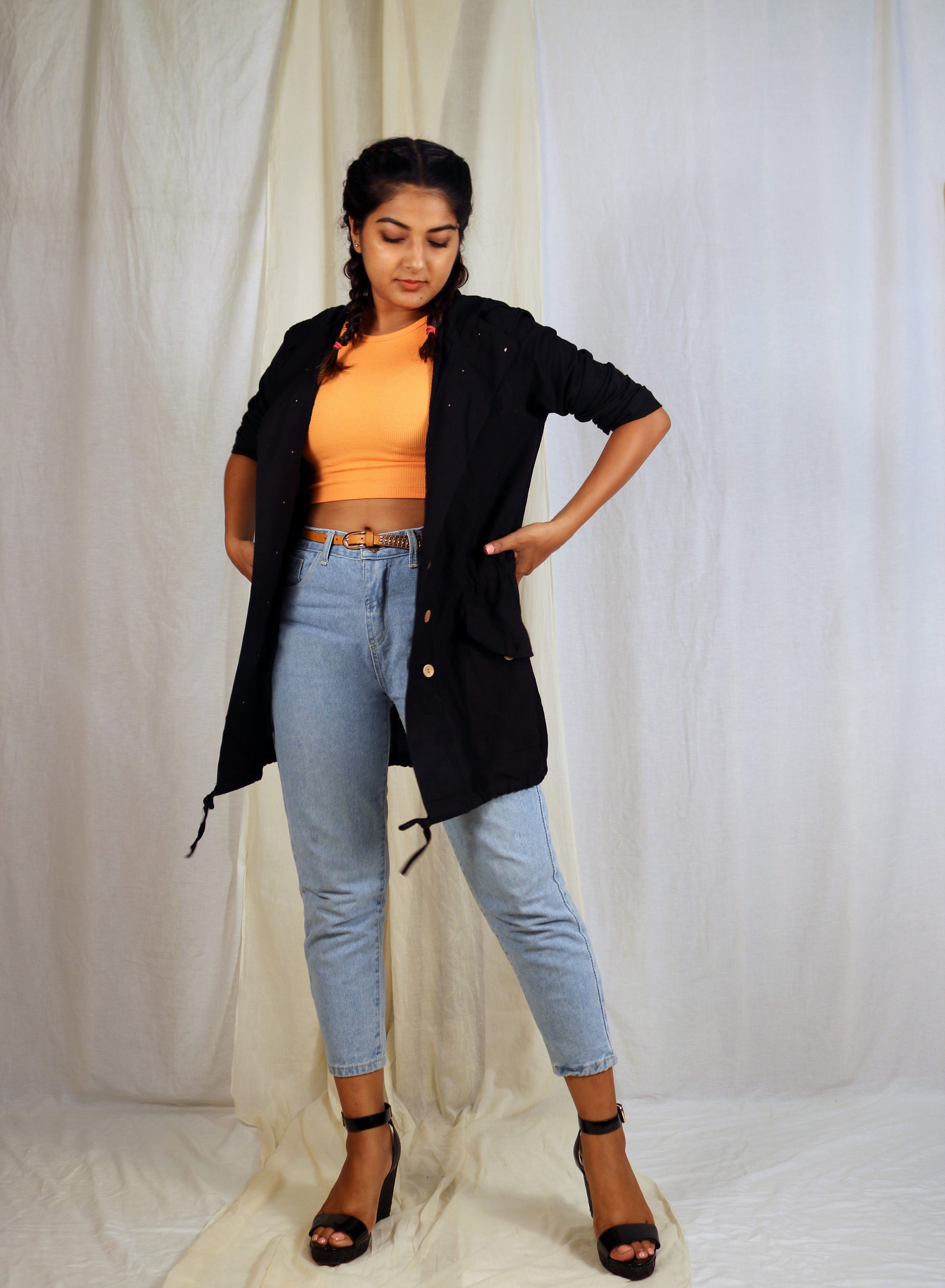 Veste Femme 100% Lin Brodée Noire - Taille 42 - Comme Neuve