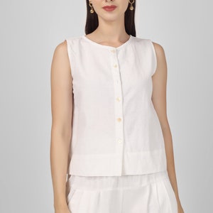 White sleeveless top for women, Linen crop top, Linen blouse, Made to order, Custom made, Plus size