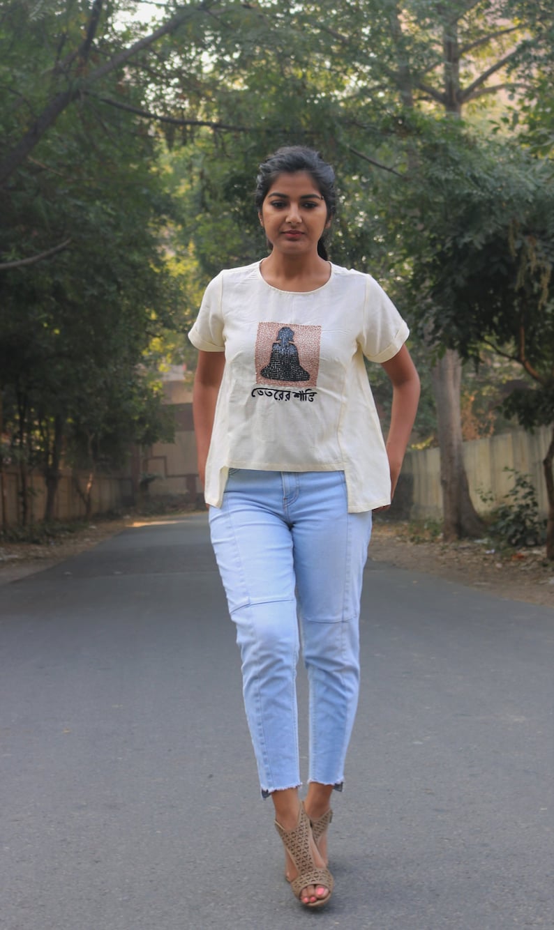Budha topCream linen topLinen loose topBoho linen topLinen blousemade to order custom made