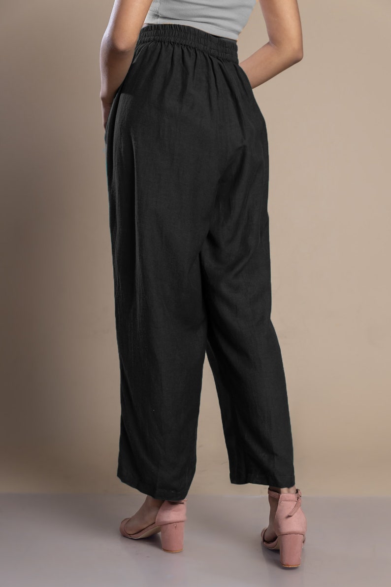 Black linen pant, Custom made loose pants for women, Bohemian pants, Made to order, Plus size image 3