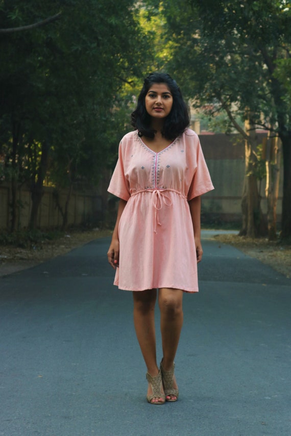 Blush pink linen dress hotsell