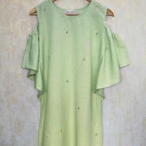 Mint green linen dress, Shift dress for women, Frill dress, Made to order, Custom made, Plus size image 3