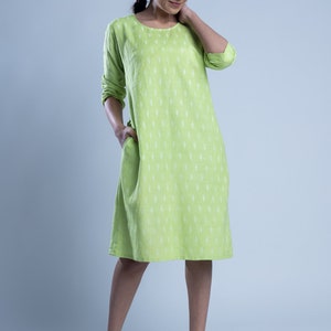 Lime Block Print Shift Dress, Linen shift dress, Hand block print dress, Linen tunic dress, Made to order, Custom made, Plus size image 2
