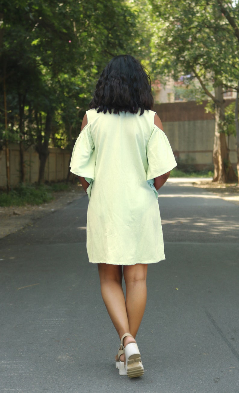 Mint green linen dress, Shift dress for women, Frill dress, Made to order, Custom made, Plus size image 2