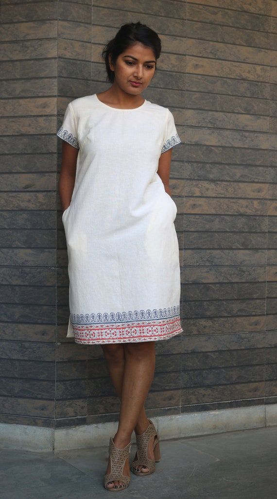 Off-white Linen Tunic Dress for Women 