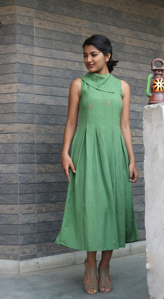 green linen maxi dress