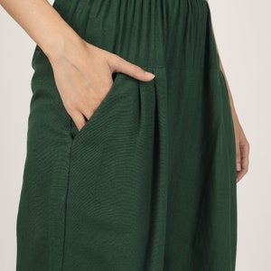 Unisex Dark Green baggy pants for women and men, Custom made linen pant, Bohemian pants, Made to order, Plus size image 3