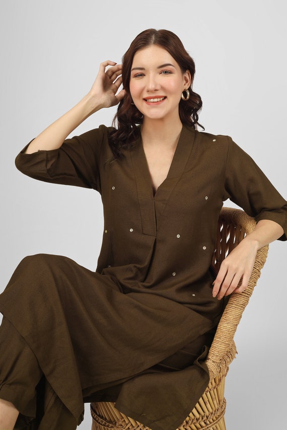 brown work dress women Shine V-Neck Womens Brown Workwear main image 0