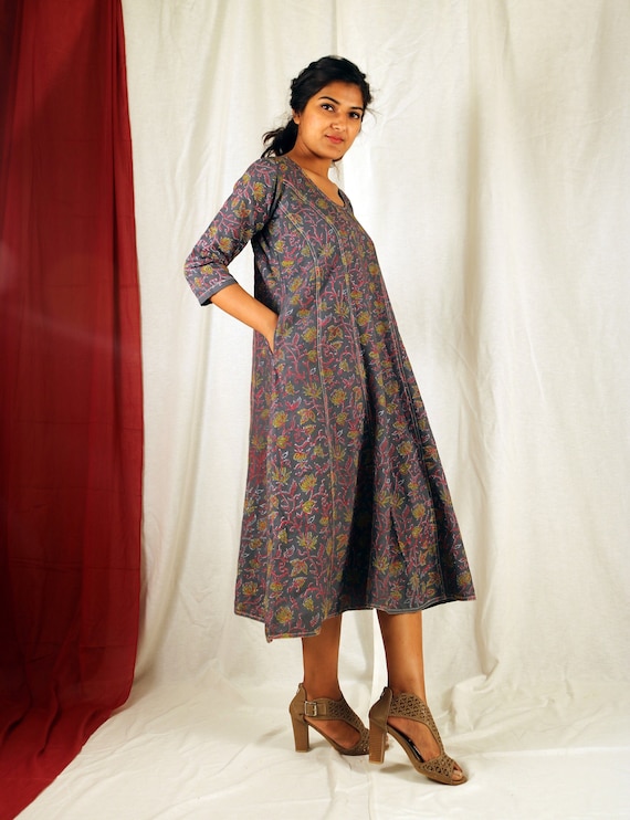 Floral Linen Maxi Dress Maxi Dress for Women Block Print Dress Grey Linen Dress Plus Size Made to Order Custom Made Etsy Canada