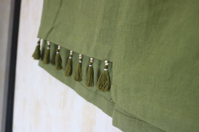 Pickle Green Mini skirt for women, linen skirt, Tassel skirt, Made to order, Custom made, Plus size image 4