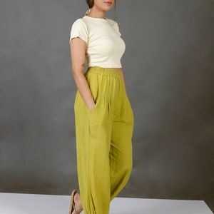 Unisex Apple Green pants for women, Custom made baggy pant, Bohemian pants, Made to order, Plus size image 2