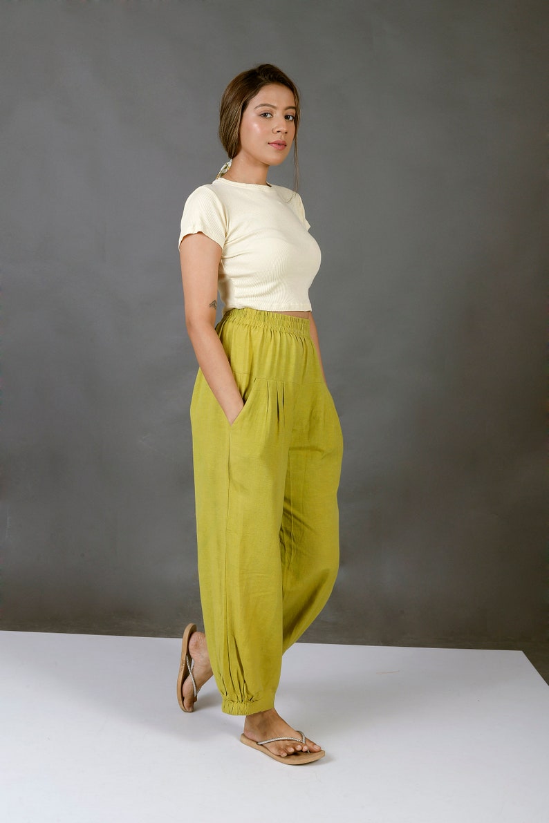 Unisex Apple Green pants for women, Custom made baggy pant, Bohemian pants, Made to order, Plus size image 2