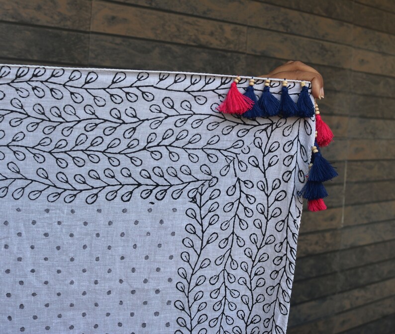 Block printed cotton scarf, Boho scarf, Print wrap, Square scarf, Tassel scarf, Indian print scarf, Indian print wrap image 10