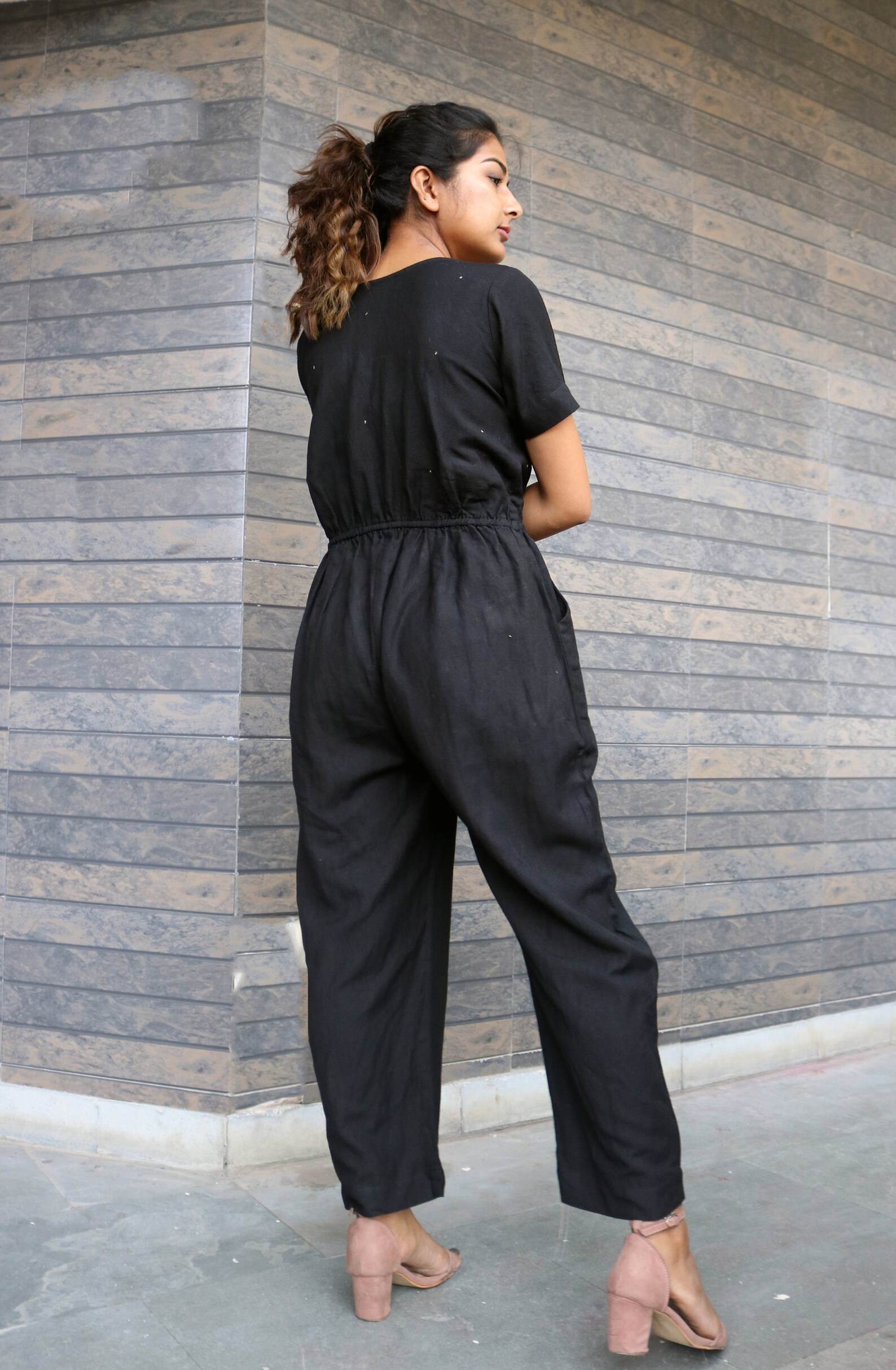 Black Baggy Jumpsuit for Women Linen Jumpsuit Made to Order Etsy