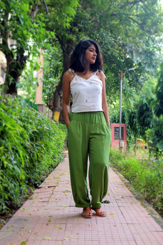 Unisex Emerald Green Pants for Women, Custom Made Baggy Linen Pant,  Bohemian Pants, Made to Order, Plus Size -  Canada