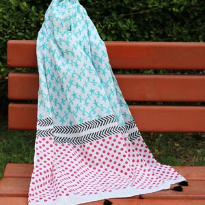 Block printed cotton scarf, Boho scarf, Print wrap, Long scarf, Tassel scarf, Indian print scarf, Indian print wrap image 6