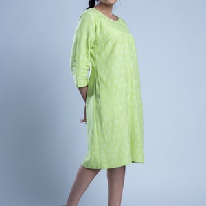 Lime Block Print Shift Dress, Linen shift dress, Hand block print dress, Linen tunic dress, Made to order, Custom made, Plus size image 3