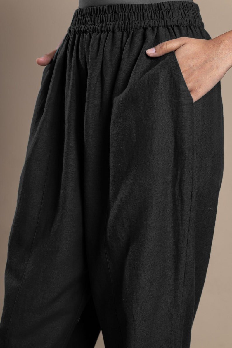 Black linen pant, Custom made loose pants for women, Bohemian pants, Made to order, Plus size image 1