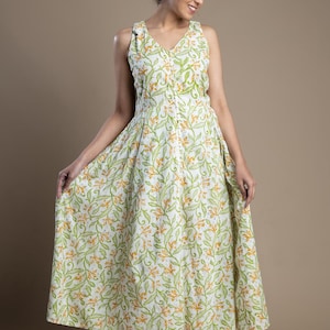Vestido de algodón blanco Vestido de verano con estampado de bloques, Vestido largo, Vestido para mujer, Talla grande, Hecho a pedido, Hecho a medida