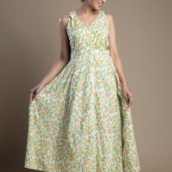 White cotton dress Block print Sundress, Maxi dress, Dress for women, Plus Size, Made to order, Custom made